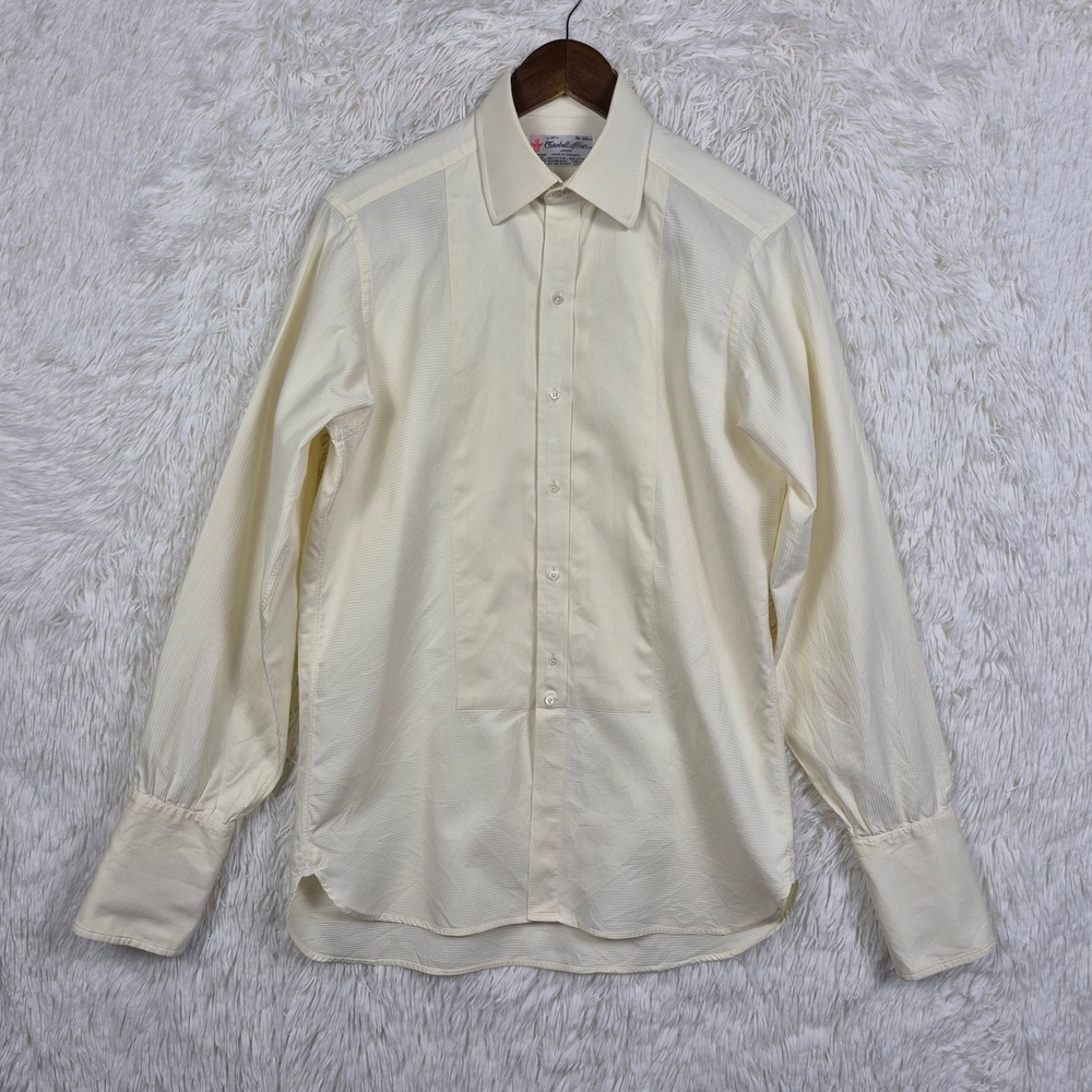 Turnbull & Asser Mens Tuxedo Shirt Cream Cotton Bib Front French Cuff 15-38cm